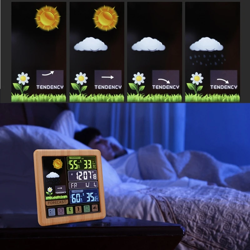 Digitalni LCD Vremenska Postaja Termometer, Higrometer z Brezžični Senzor, Vremenska Napoved, Prikaz Časa in Črna Noč Svetlobe