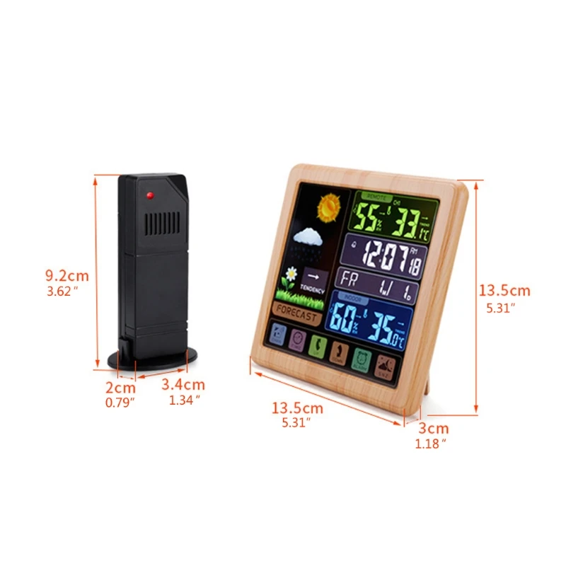 Digitalni LCD Vremenska Postaja Termometer, Higrometer z Brezžični Senzor, Vremenska Napoved, Prikaz Časa in Črna Noč Svetlobe
