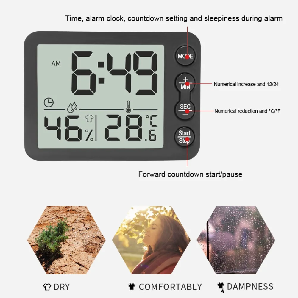 Digitalni LCD Zaprtih Termometer, Higrometer Sobni Temperaturi in Vlažnosti Meter Ura
