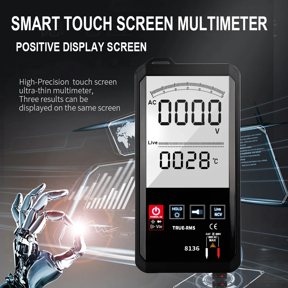 Digitalni Multimeter Smart Touch Screen DC Analognih Bar True RMS Tester 6000counts Tranzistor Kondenzator NKV Izpraševalec Meter