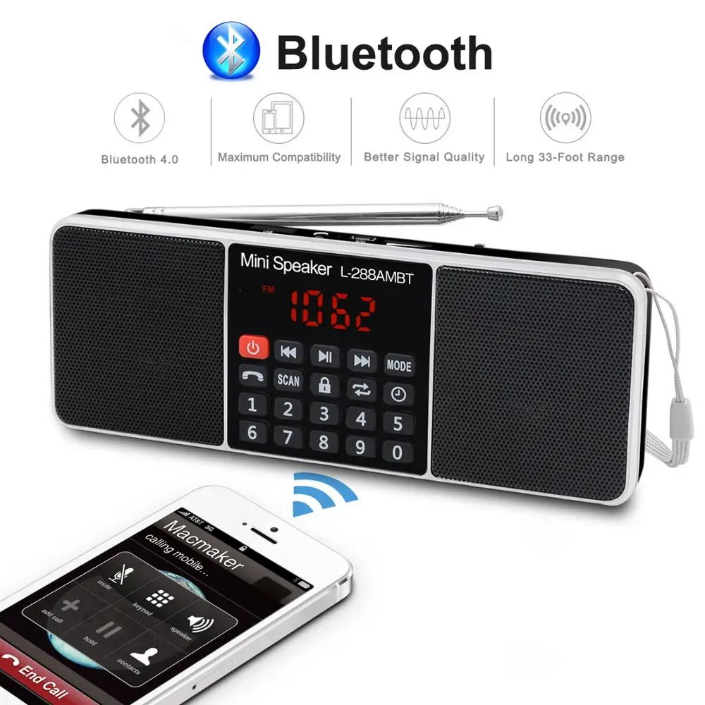 Digitalni Prenosni Radio AM FM Bluetooth Stereo Zvočnik za MP3 Predvajalnik TF/SD Card USB Disk Prostoročno Klicanje LED Zaslon Zvočniki