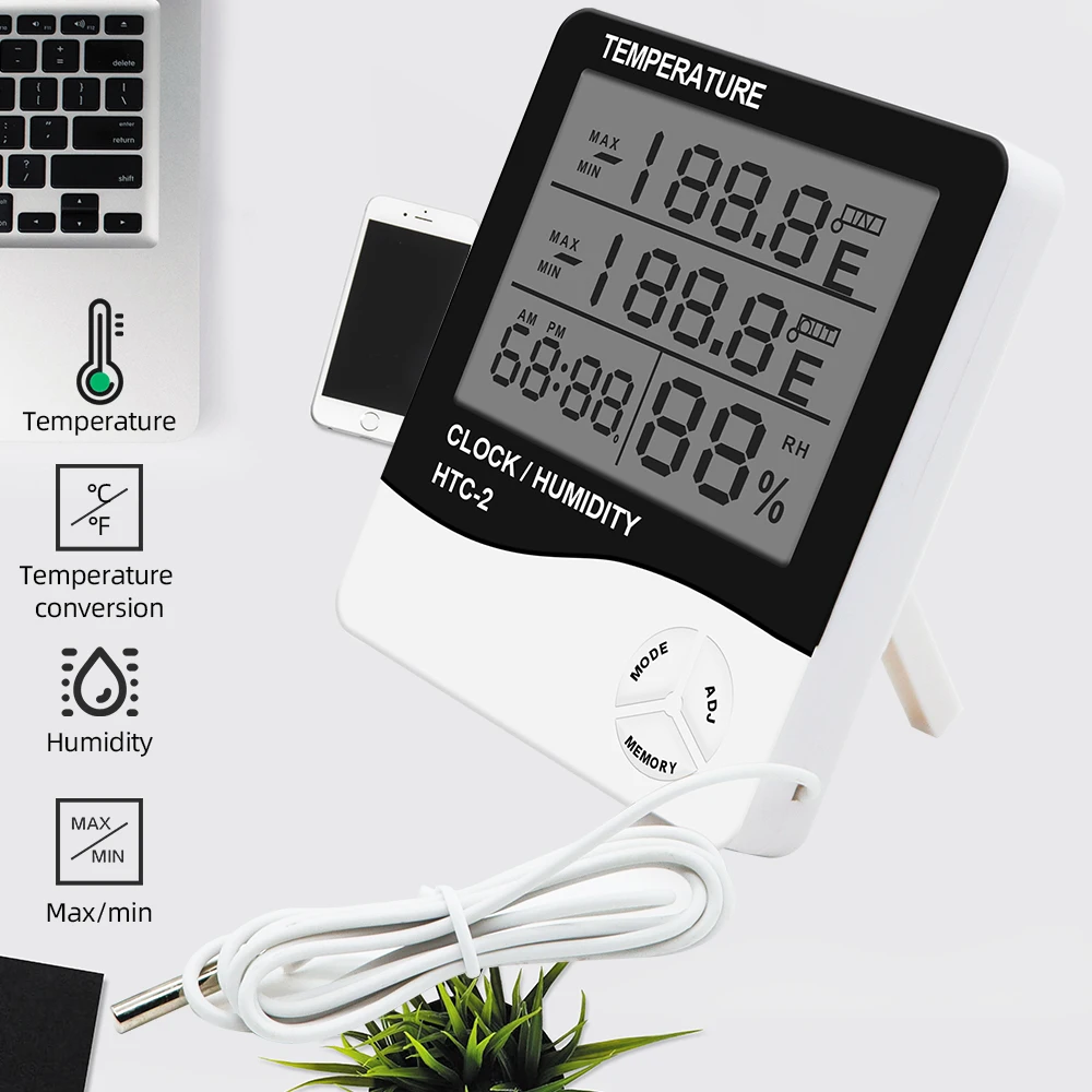 Digitalni Temperatura Vlažnost Meter Elektronski LCD Notranji Zunanji Termometer, Higrometer Vremenske Postaje Ure HTC-1 HTC-2 30%popusta