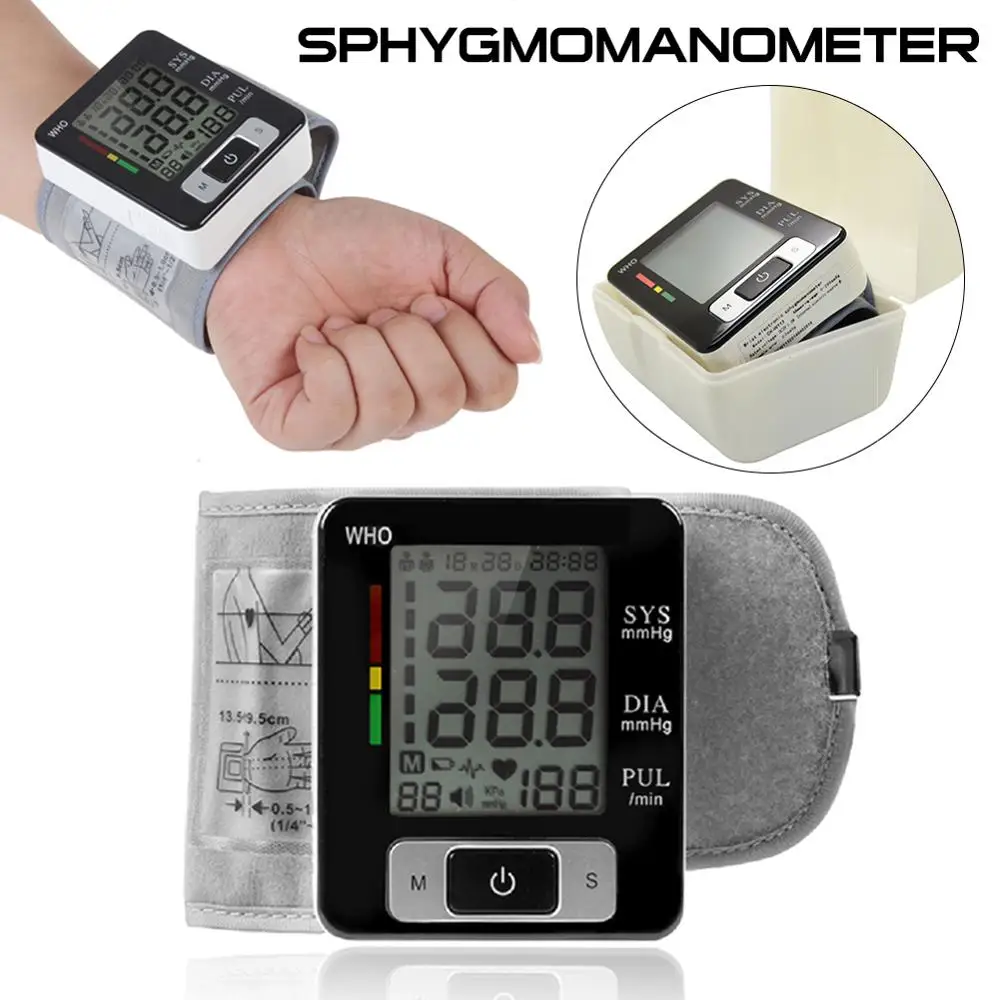 Digitalni Zapestni Krvnega Tlaka Monitor Popolnoma avtomatski USB za Polnjenje Samodejno angleški Električni Tonometer za Domačo Uporabo LCD