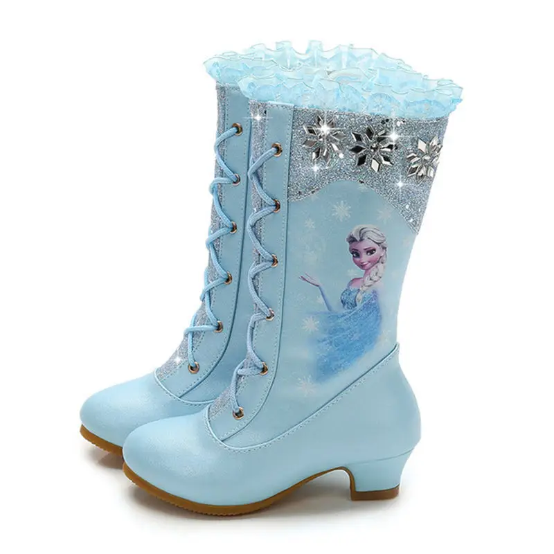 Disney Jeseni In Pozimi Novi Visoki Škornji za Dekleta Princesa Visoko peto Otrok Sequins Sneg Škornji, Čevlji Zamrznjeno