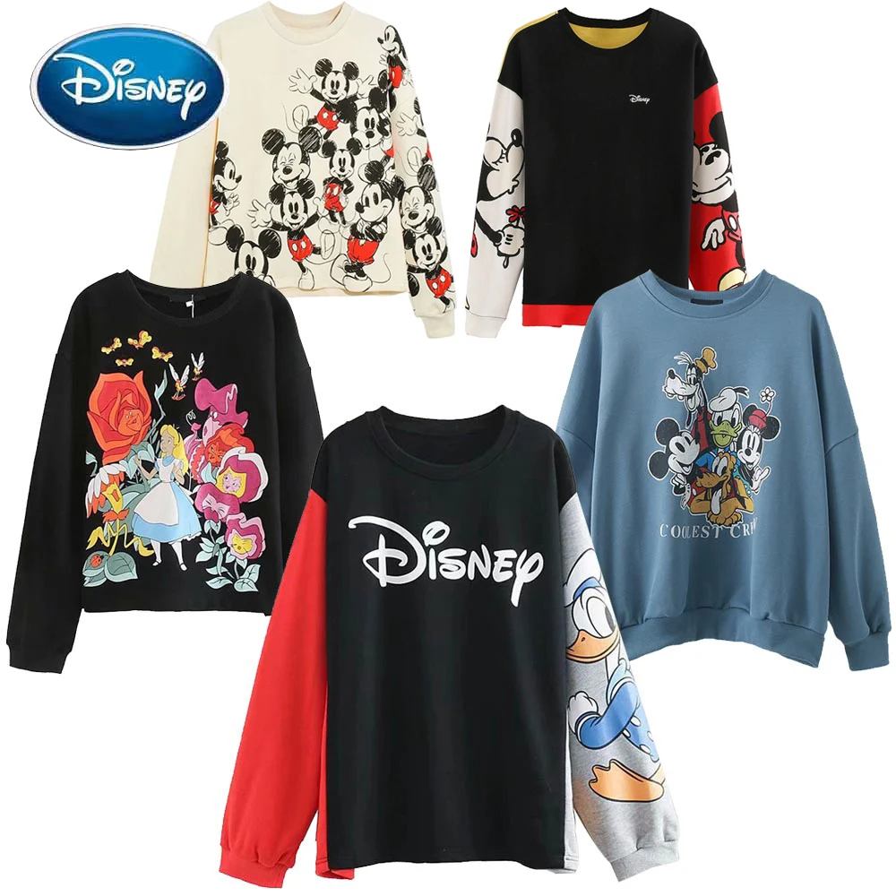 Disney Majica Elegantna Moda Minnie Mickey Mouse, Donald Duck Bambi Risanka Pismo Tiskanja Unisex Ženske Hoodie Dolg Rokav Vrhovi