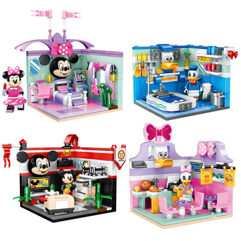 Disney Mickey Minnie Donald Duck Float parada streetscape 4 v 1 Model Zgradbe (building block dekle igrače obleko Otroci igrače