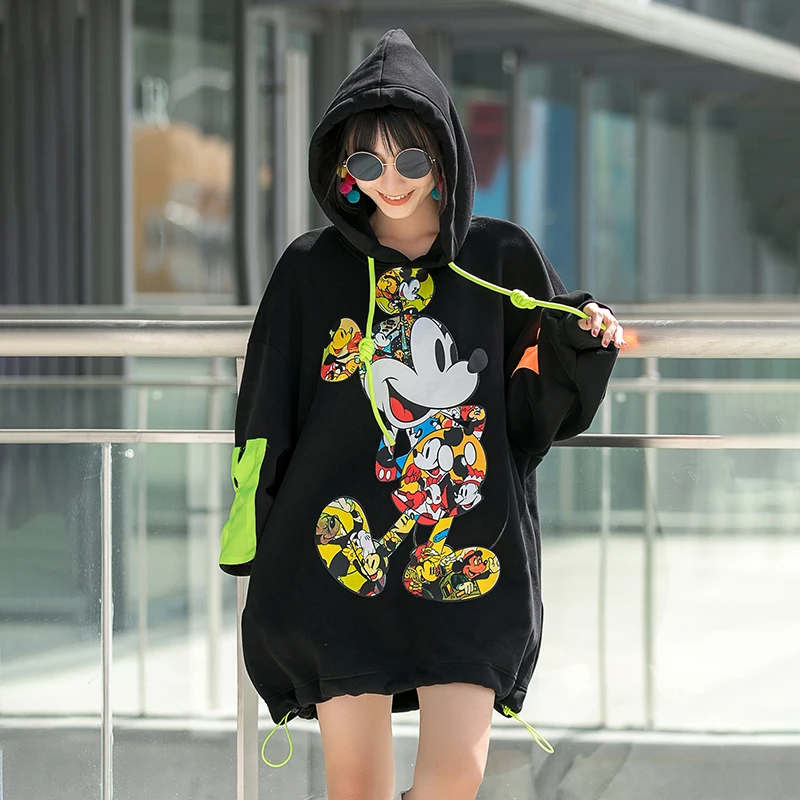 Disney Mickey Mouse Pomlad Ženski Puloverji s kapuco Moda Risanka Natisnjeni Ženske Majica Dolg Rokav Harajuku Oversize Hip-hop Hooded