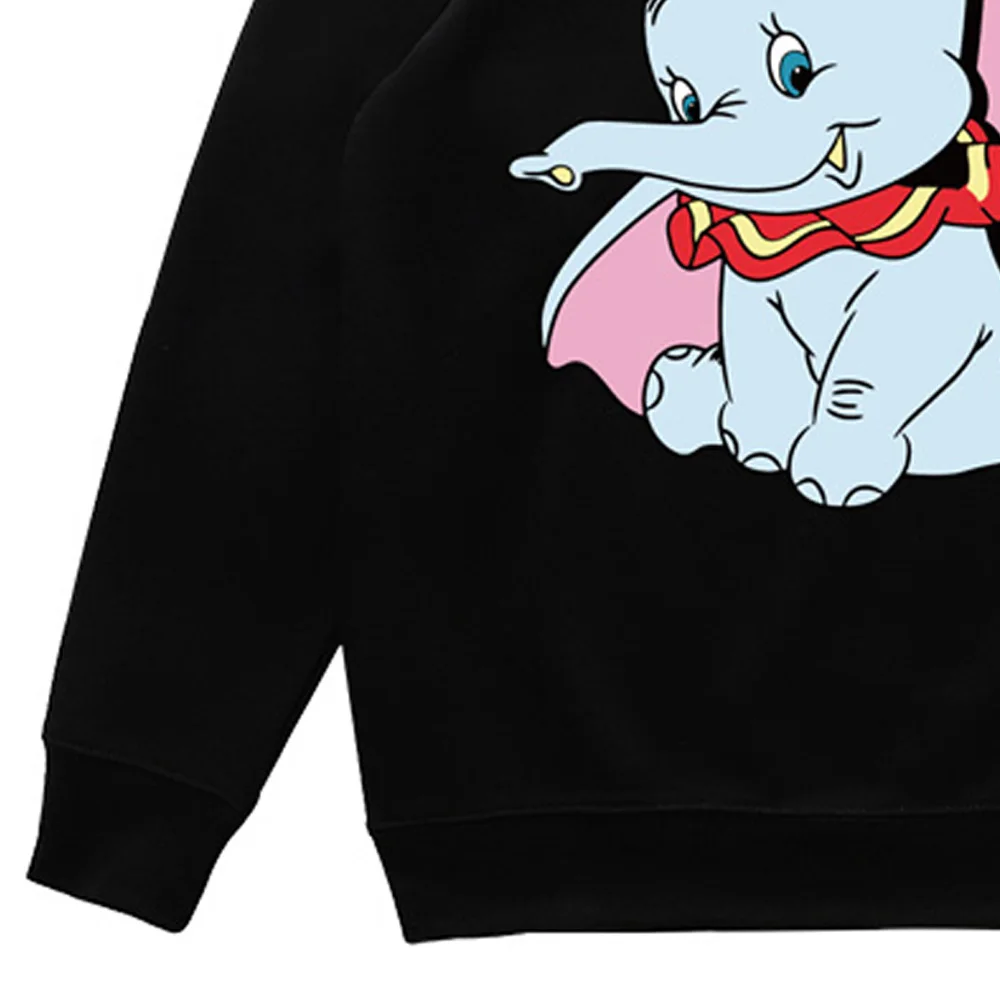Disney Stilsko Dumbo Slon Risanka Tiskanja Črno T-Shirt O-Vratu Puloverju Lepe Ženske Dolg Rokav Harajuku Svoboden Ulične Vrhovi