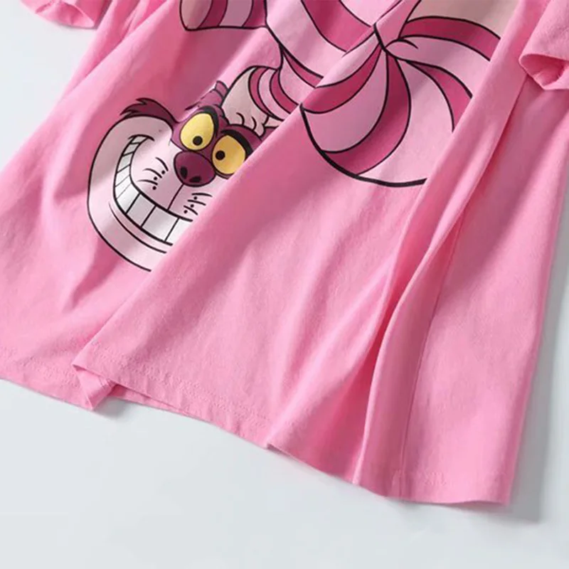 Disney T-Shirt Ženske Bombaž Alice v Čudežni deželi Mačka Cheshire Risanka Majica s kratkimi rokavi Ženske Letnik Poletni Priložnostne Svoboden Tee Vrhovi O-Vratu