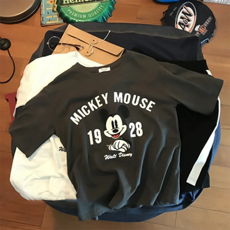 Disney Ženske T Shirt Luksuzni Srčkan Mickey Mouse Risanka Tiskanja Puloverju Grafični Top Majice Ulične Vrhovi Kpop Pari Ujemanje