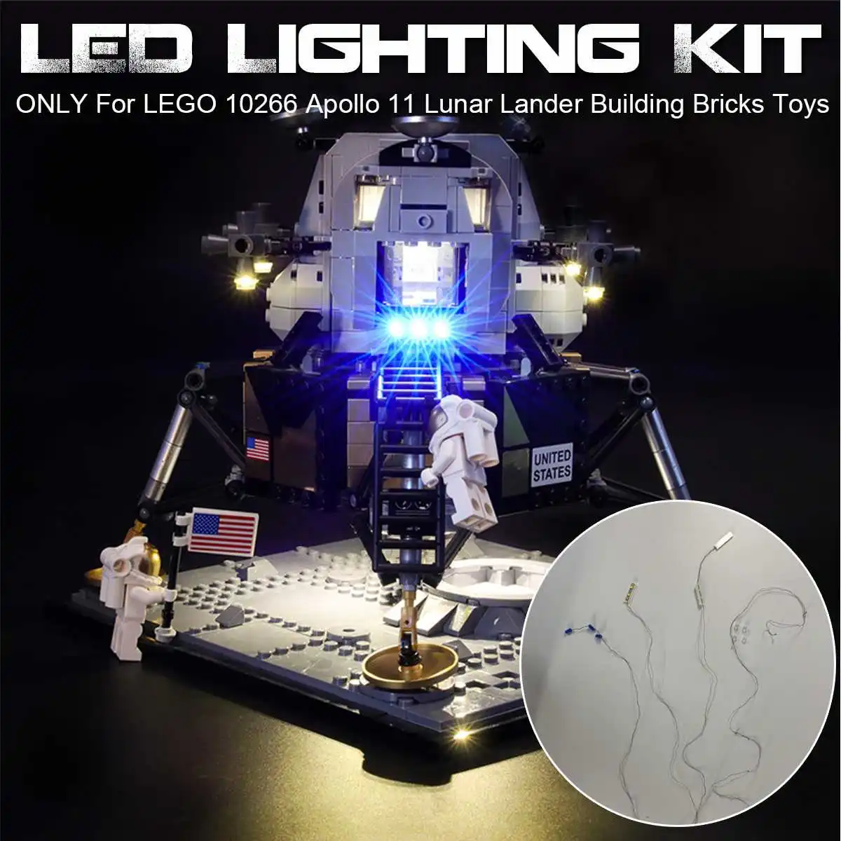 DIY LED Osvetlitev Opeko, Komplet z Vrati USB Razsvetljave, Komplet 10266 Apollo 11 Lunar Lander Opeke Igrače (Model Niso Vključene)