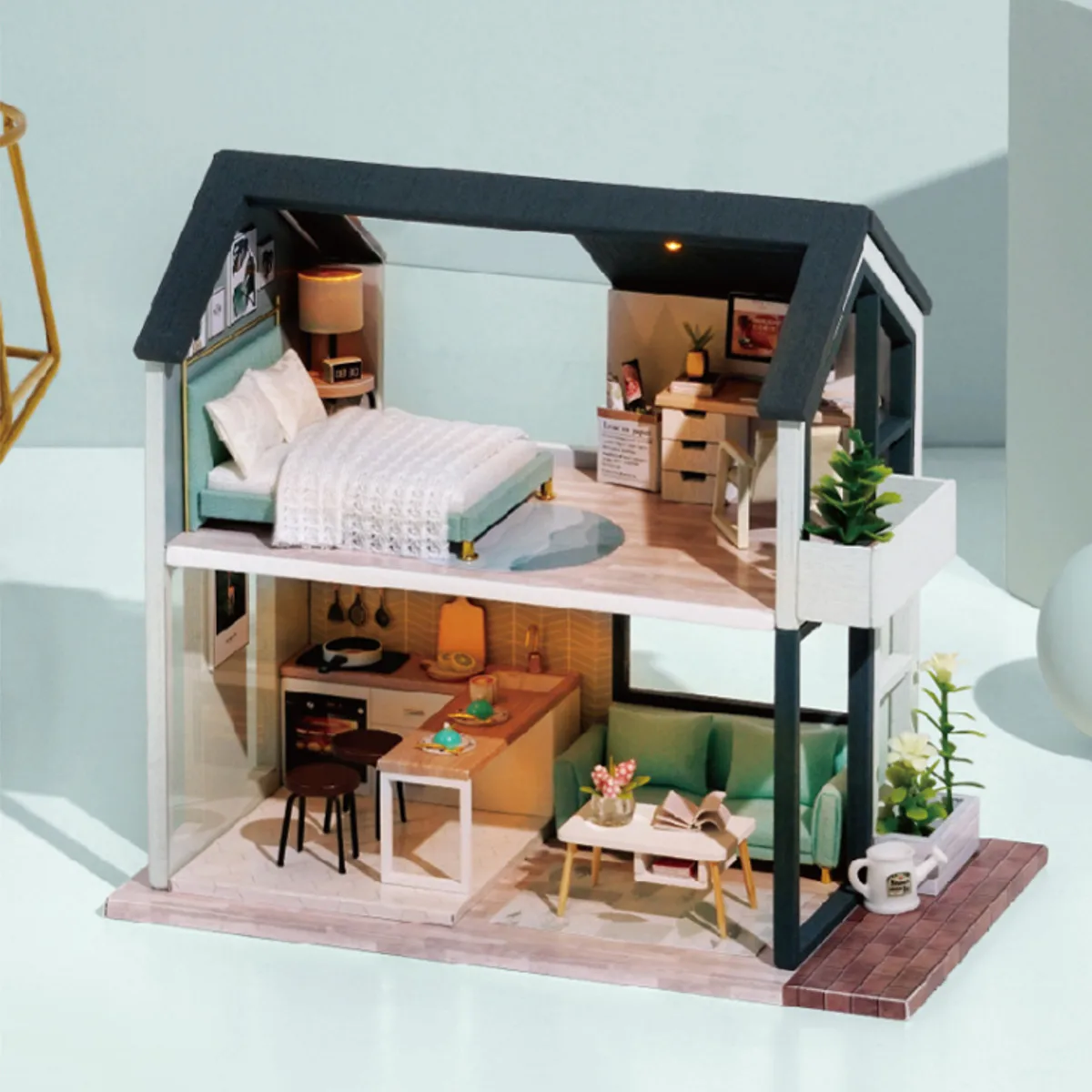 DIY Lutke Ročno izdelan 3D Miniaturni Nordijska LED Luči Skupščine, zaradi Česar Srčkan Model Pohištvo za Vgradnjo DIY za Odrasle Otroci Darilo
