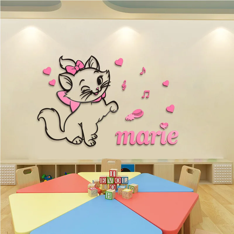DIY Marie Maček 3D stereoskopski stenske nalepke za otroke sobe Akrilna crystal risanka spalnica ozadju dekoracijo sten