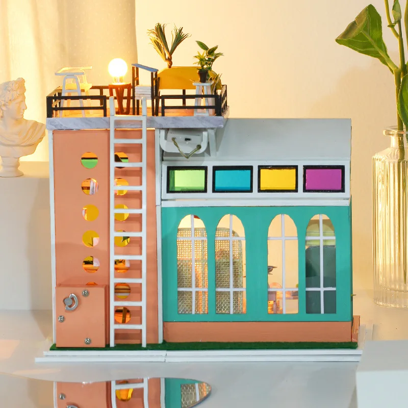Diy Miniaturni Lutke Gradnjo Kompleti Lutka Hiša Pohištvo Leseno hišico Otroci Igrače za Novo Leto Darilo Hiša, Lutke, Dodatki