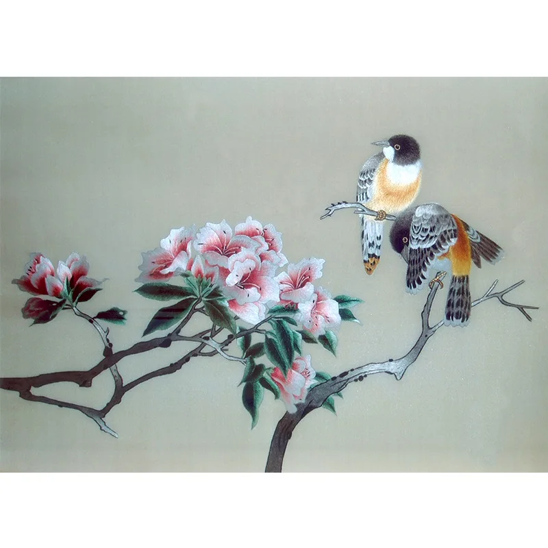 DIY Mulberry Svile Suzhou Vezenje Določa Natisnjene Vzorce Needlework Kompleti za Ptice in Rože 30*40 cm