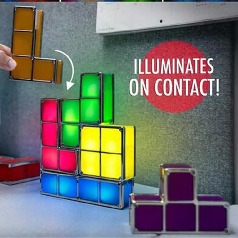 DIY Puzzle LED Luč Nočne Svetilke za Varčevanje z Energijo Moda Stackable Constructible Okrasimo Ustvarjalno Tetris Block ABS Polno Stik