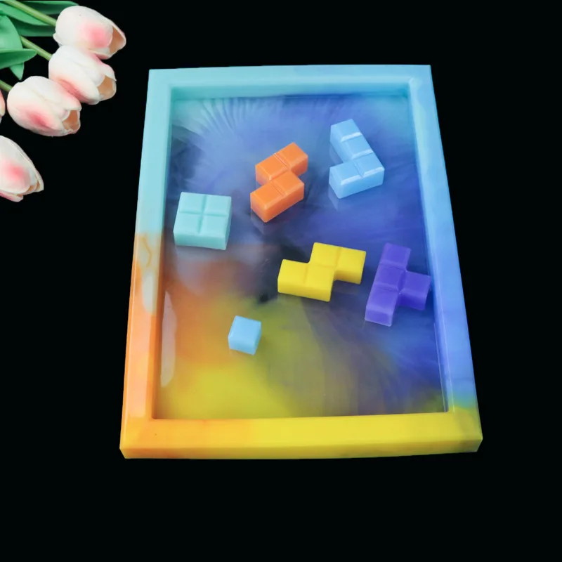 DIY Tetris Plesni Kristalno Epoksi Smolo Plesni Ogledalo Ročno Ustvarjalne Silikonski kalup Za Smolo Tabela dekoracijo plesni