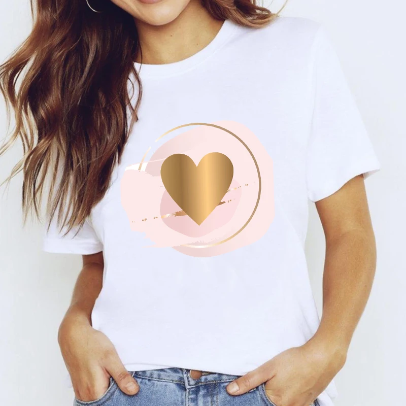 Dlrn 2020 Modni Modri Cvetno Srce, Tiskanje T Shirt Kratek Rokav Priložnostne Bela Dekleta Tee Majice Ženske Vrhovi Tee Ženske Oblačila