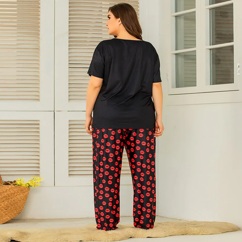 DOIB Plus Velikost Ženske Pižame Tiskanje Velikih Velikosti More Dveh Kosov Set Home Obrabe Mehko Kratek Rokav Hlače Ženske Sleepwear