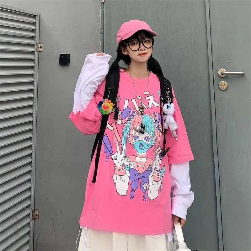 Dolg Rokav T-shirt Gothic Ženske Harajuku Bombaž Tshirt Grunge Tee Pastelnih Goth Oblačila Anime Sailor Moon Oblačila najstnice