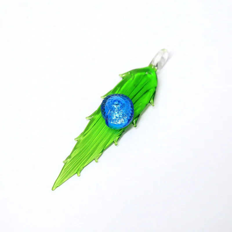 Dolg trak zeleno steklo listov obesek z srčkan mini Srebrno modro Conch figur pravljice vrt doma visi dekor čar dodatki
