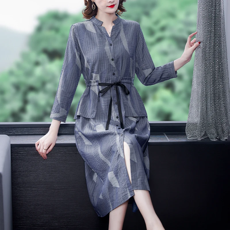 Dolgo sleeved enotni-zapenjanje priložnostne obleko ženski jeseni korejski nov slog, velikost moda Proti-vrat visoke kakovosti dolgo obleko