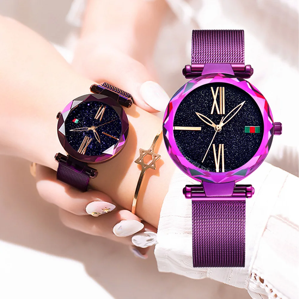 DOM Ženske Modni Purple Quartz uro Lady Jekla Watchband Visoke Kakovosti Priložnostne Nepremočljiva ročno uro Darilo za Dekle G-1244PK-1M1