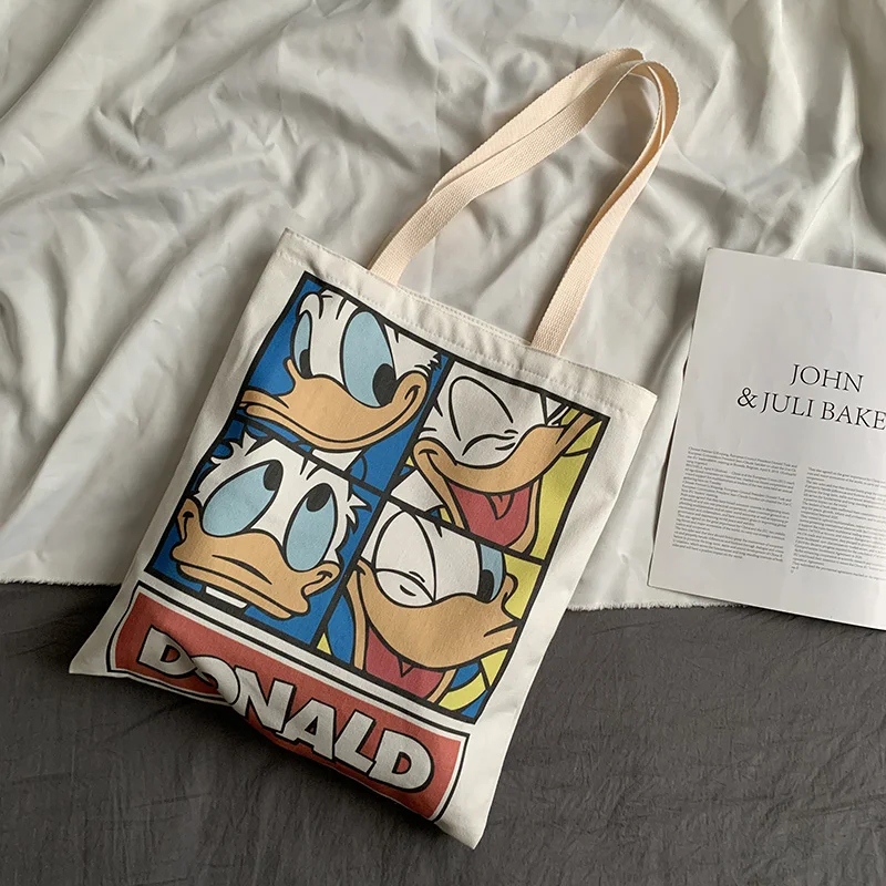 Donald Duck Platno Vrečko Žensk Enotni Ramenski Japonski Harajuku Ulzzang Risanka Zadrgo Študent Krpo Vrečko Nakupovalna Torba Ženske