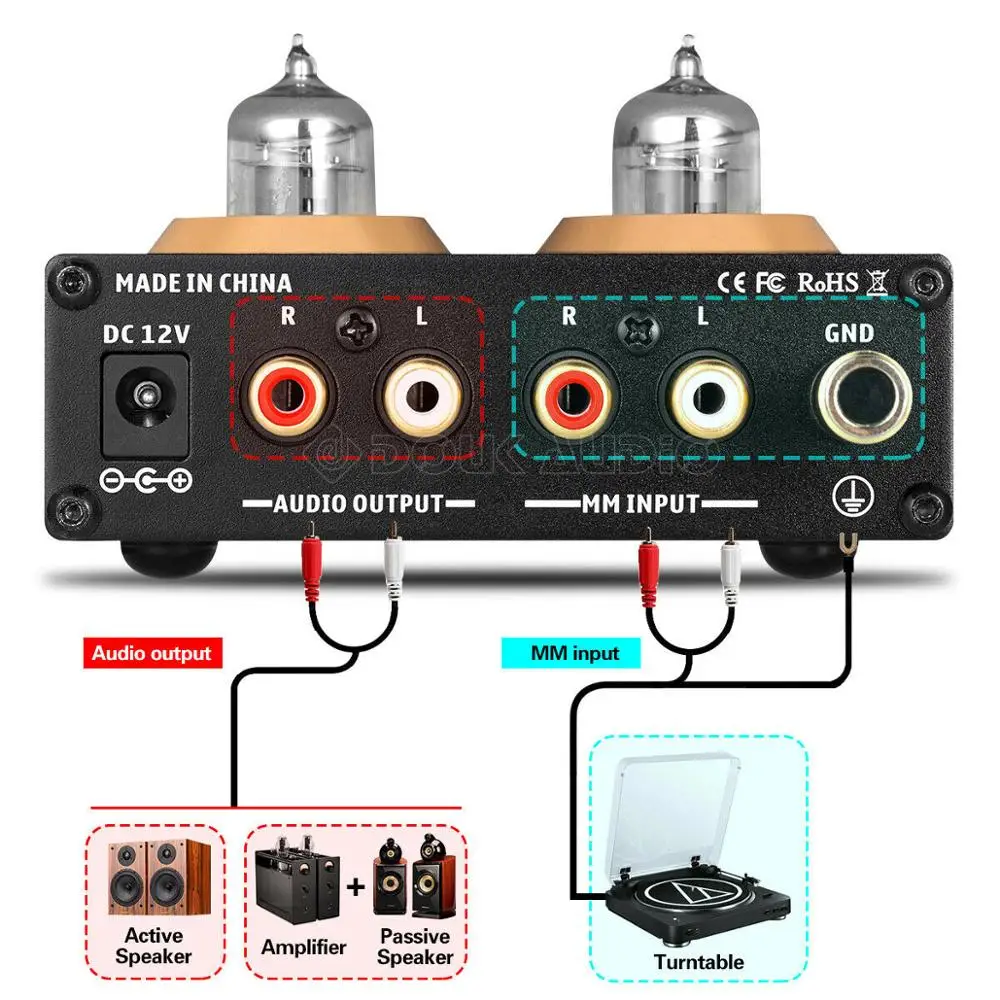 Douk audio Mini Hi-fi MM Phono Fazi Gramofon Preamp Stereo Audio (Stereo zvok Vakuumske Cevi Preamplifier