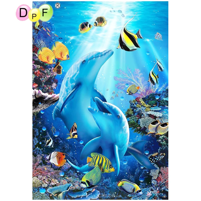 DPF 5D celoten Krog Diamond Slikarstvo Mozaik Dekor delfinov, rib plavati DIY Magic Cube Navzkrižno Šiv darilo Diamant Vezenje umetnostne obrti