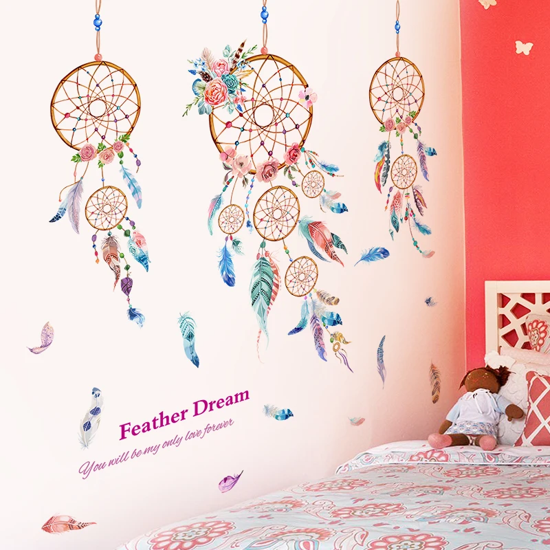 Dreamcatcher Stenske Nalepke DIY Risanka Perje Zidana Nalepke za Otroke, Soba, Otroška Soba Vrtec Doma Dekoracijo