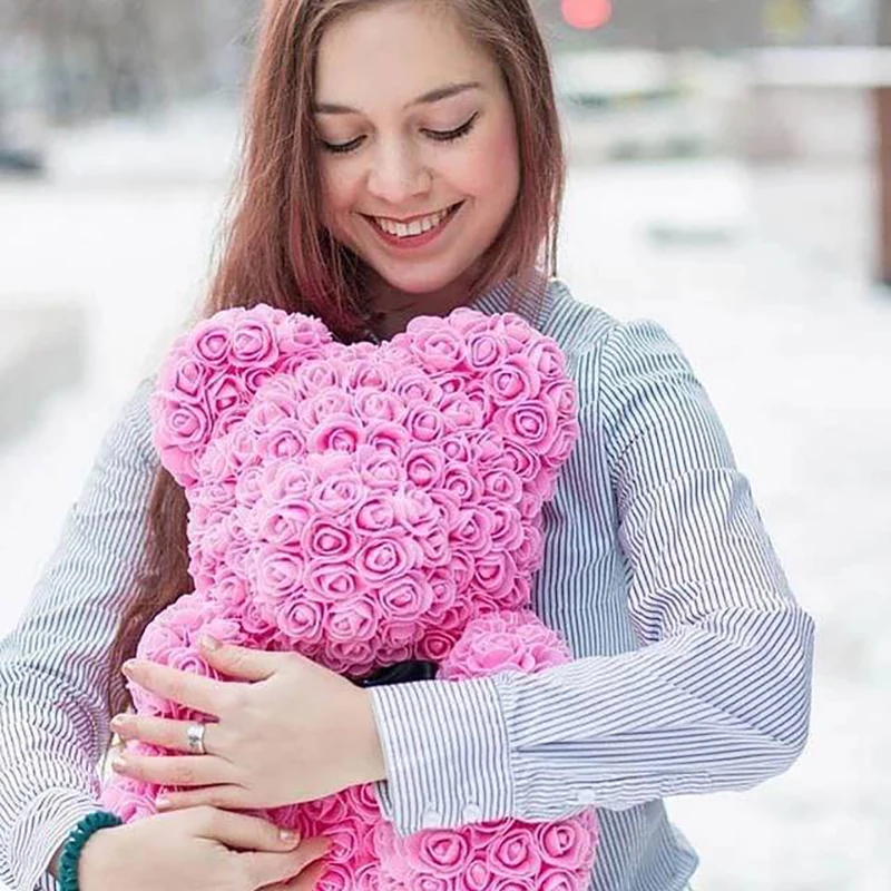 Dropshipping 40 cm medvedek Rose Umetno Cvetje PE Rose Medved za Ženske Valentines Poroko Božično Darilo Polje Home Decor