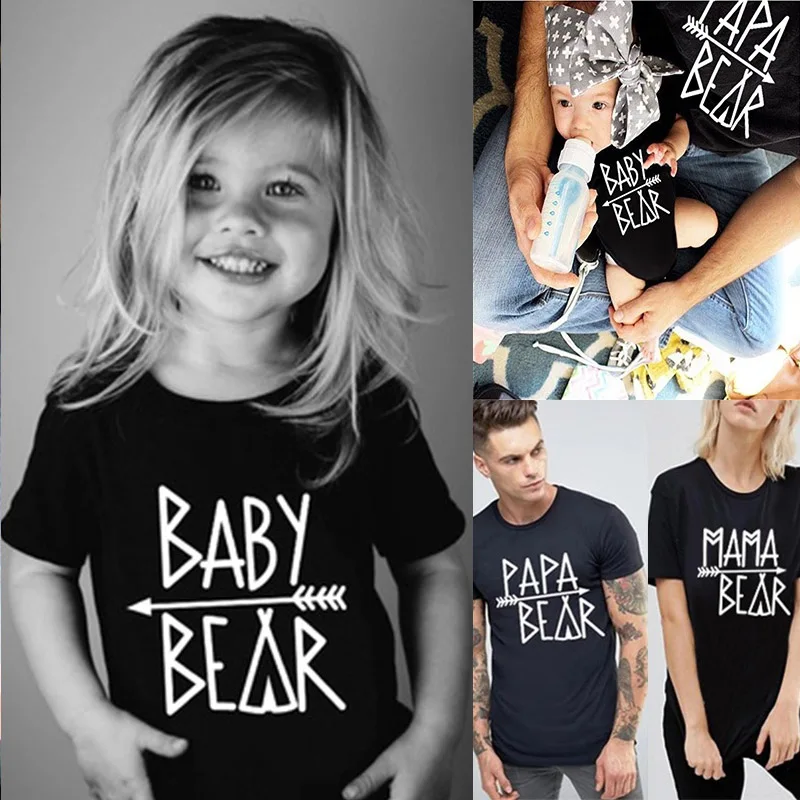 Družina T-Majice Papa Medved Mama Medvedka Baby Bear Črke Natisni T-shirt starši-otrok, Kratek Rokav T-majice Družino Ujemanja Nizov Vrhovi