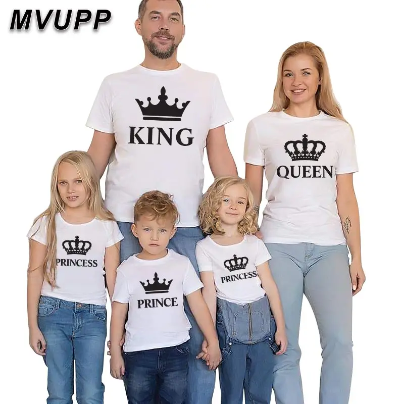Družina ujemanje oblačila Oče, Mama Otroka, Družino Obleko Družino Videz tshirt Kralj Kraljica Princ Princesa modni družinski mama papa obleke
