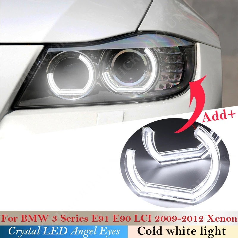 DTM Slog Crystal LED Angel Eyes Halo Obroči Svetlobe kompleti Za BMW Serije 3 E90 E91 LCI 2009-2012 Xenon žarometi Avto styling 2011