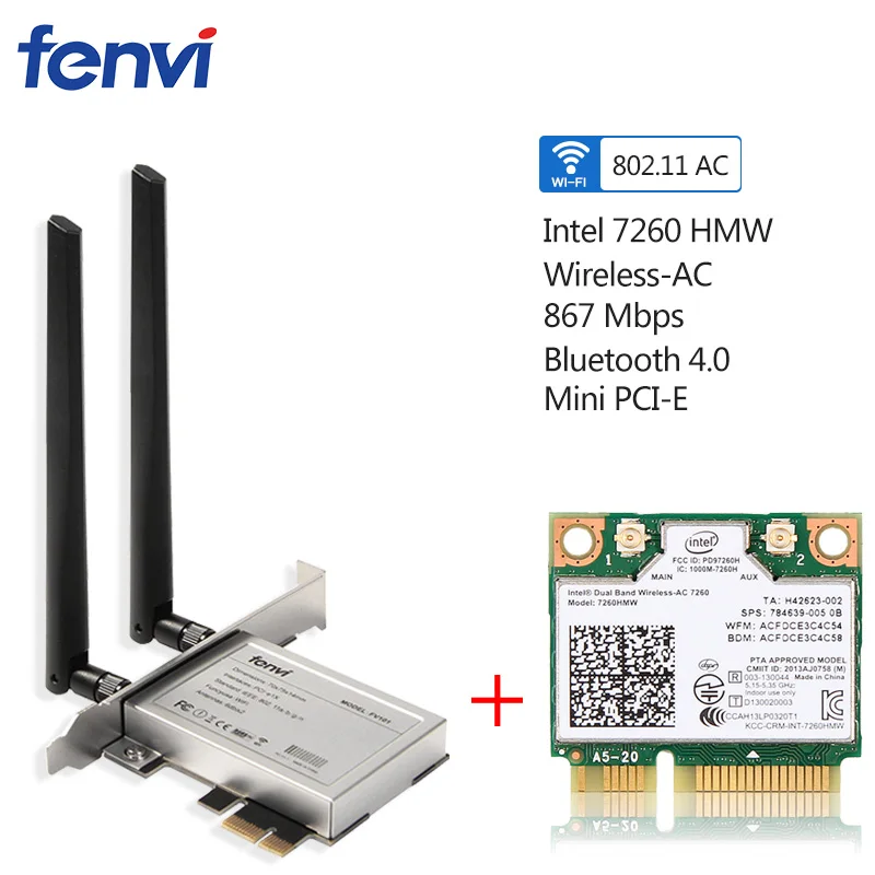 Dual Band 867Mbps Brezžični Wifi mrežno Kartico Za Intel 7260 AC 7260HMW Mini PCI-E 802.11 ac 2.4 G/5 G Bluetooth 4.0 Za Prenosnik