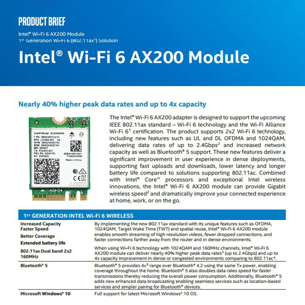 Dual Band Brezžični M. 2 Wifi6 Intel AX200 2974Mbps Bluetooth 5.1 802.11 ax MU-MIMO NGFF Prenosnik za Kartico WiFi AX200NGW Windows 10