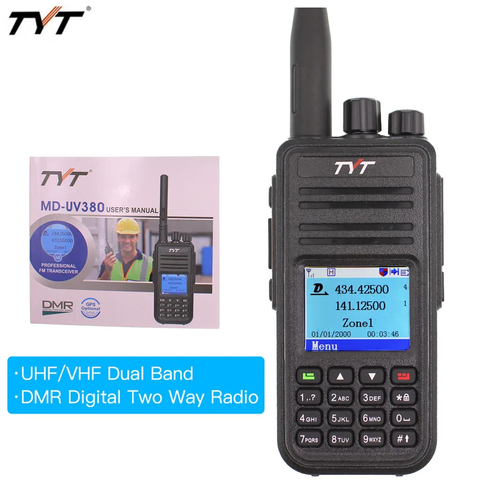 Dual display color walkie talkie TYT MD-UV380 dual band radijska VHF+UHF digitalni DMR dvosmerni radii MDUV380 dvojni čas režo transcei