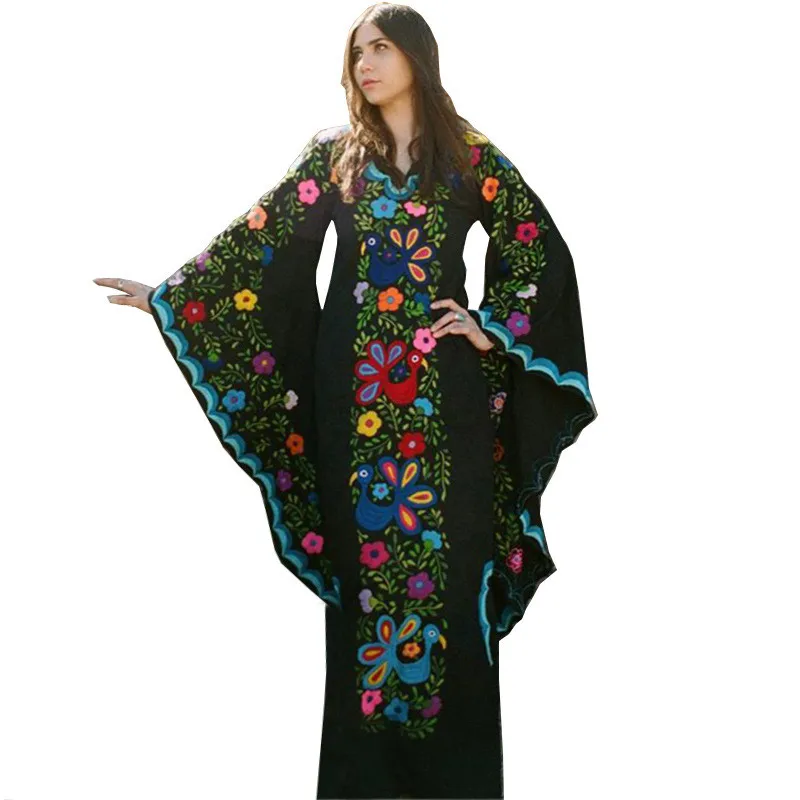 Dubaj Ženske Arabski Obleko tam kaftan Maroški Bohemian Oblačenja Metulja Print Jeseni, Pozimi obleko Oblačilih Arabe hidžab Caftan