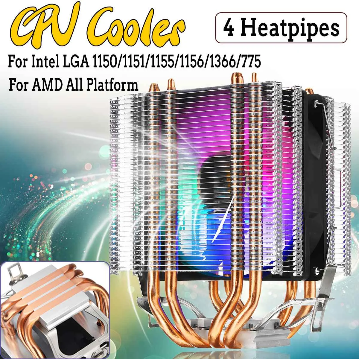 Dvojni Stolp RGB CPU Hladilnik 4 Baker Heatpipe hladilnega telesa 4 pin Tiho Hladilni Ventilator Za Intel LAS 1155 1156 775 Za AMD Socket AM3/AM2