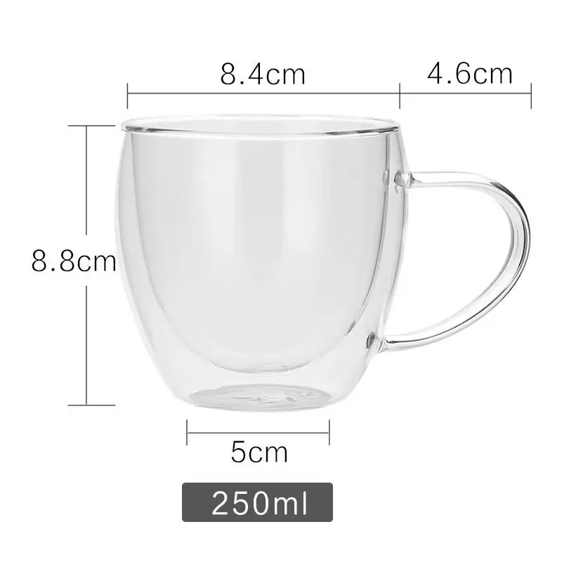 Dvojno Steklo odporno na Toploto Skodelico Kave Izolirana Gospodinjski Tea Cup Pregleden Ročaj Zgosti Urad Vode Pokal