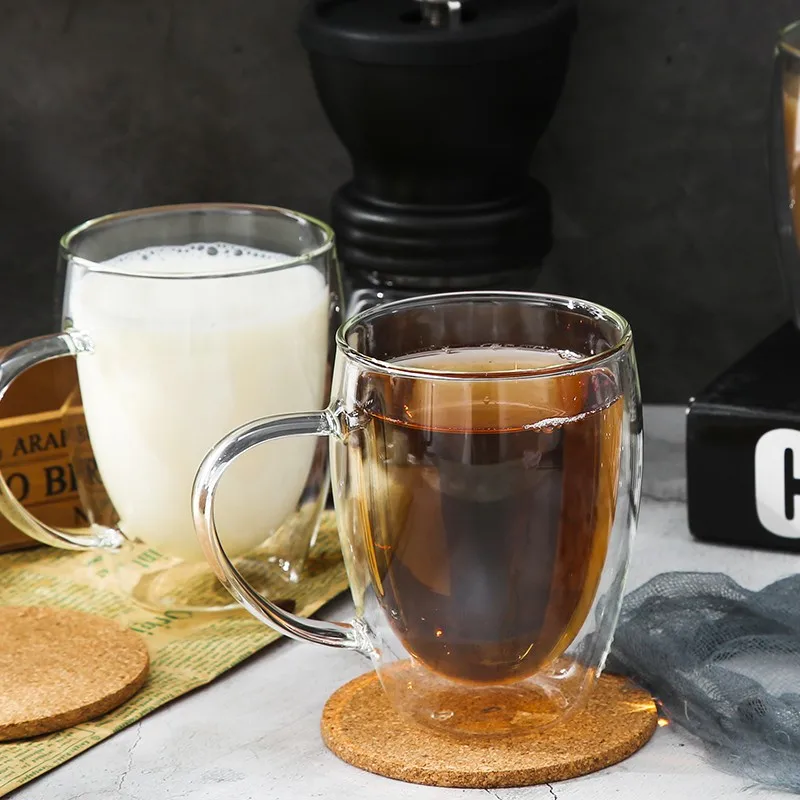 Dvojno Steklo odporno na Toploto Skodelico Kave Izolirana Gospodinjski Tea Cup Pregleden Ročaj Zgosti Urad Vode Pokal