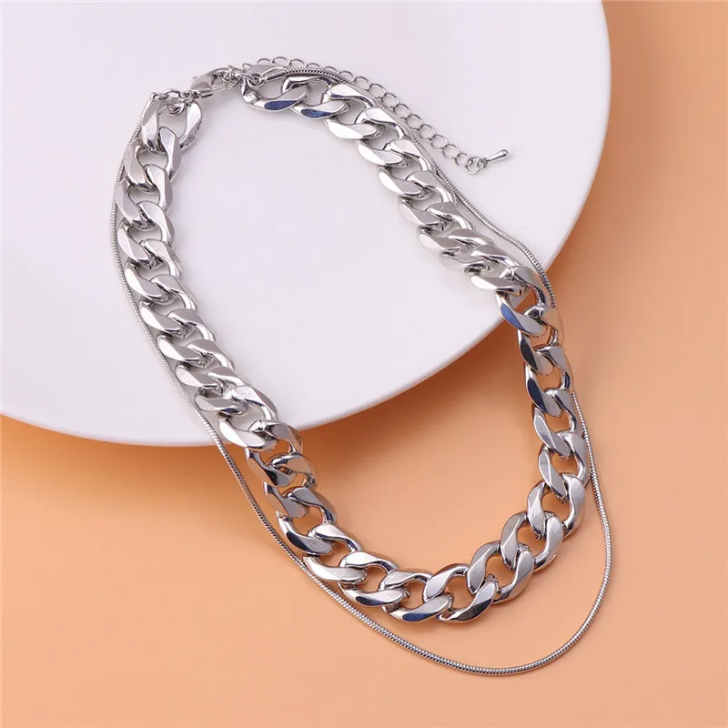 Dvojno višeslojno kača verige link ogrlica Nastavljiv Kubanski Choker veriga Ogrlica za ženske Edinstven Design Minimalističen Nakit