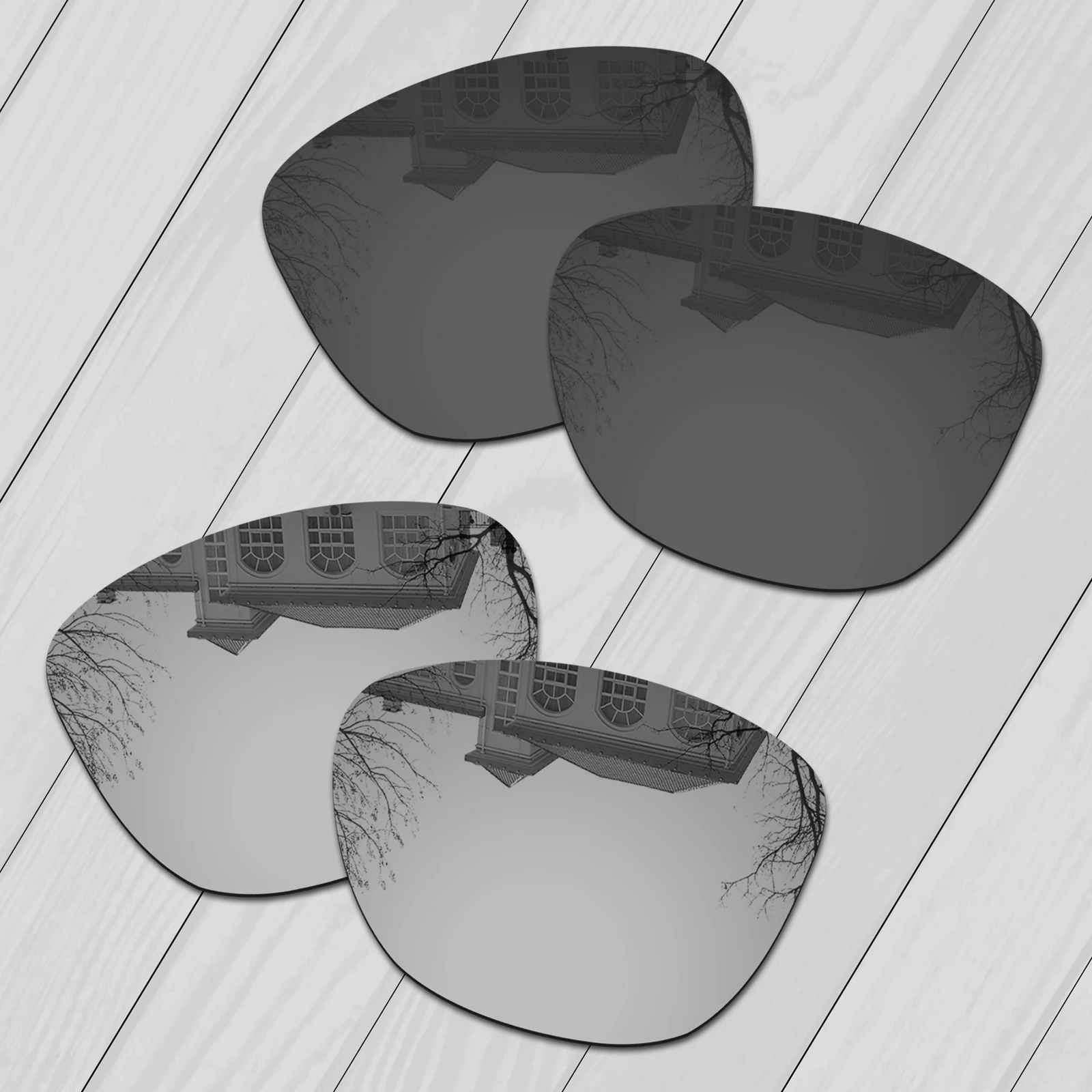 E. O. S 2 Parov Black & Silver Polarizirana Zamenjava Leč za Oakley Frogskins OO9013 sončna Očala