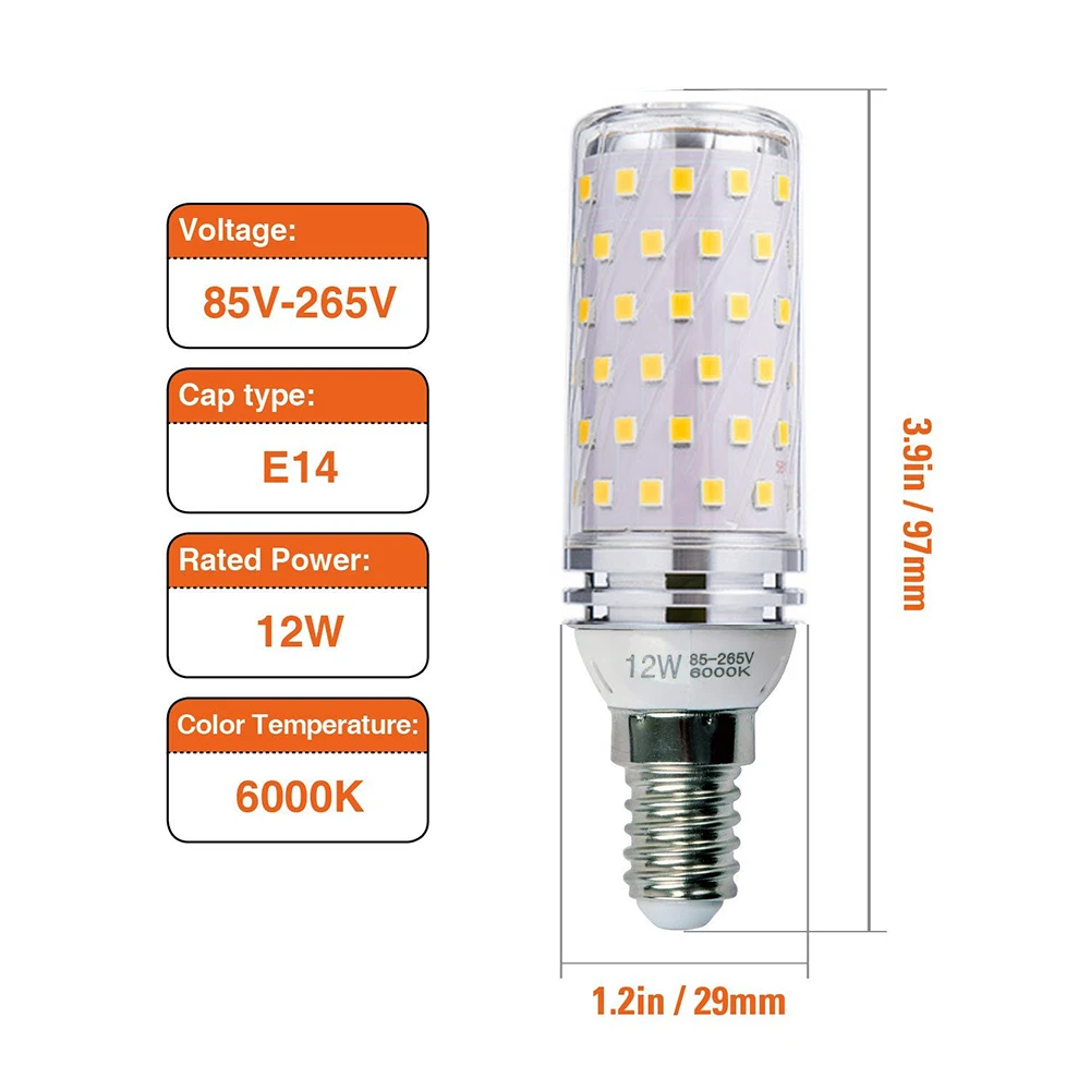 E14 LED Corn Žarnice 12W Žarnica 1200W Žarnice Enakovredno 6000K Dnevna svetloba Bela Candelabra 1200Lm Edison Vijak 4Pack Doma