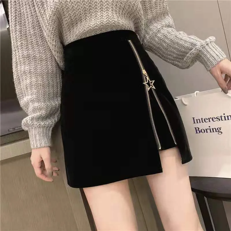 EACHIN Ženske korejski Tweed Krila Jeseni, Pozimi Visoko Pasu Line Bodycon Dna Ženska Seksi Zadrgo Slim Mini Kratko Krilo