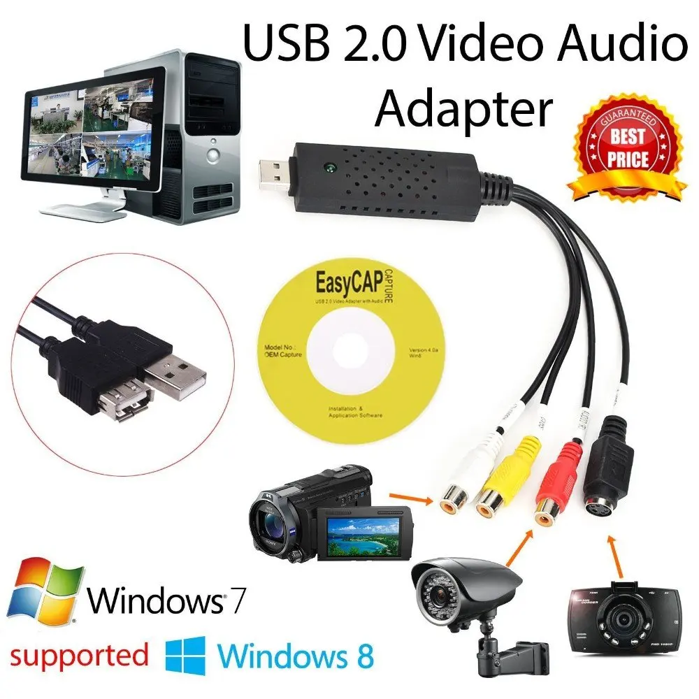 Easycap USB 2.0 Enostavno Skp Video, TV DVD, VHS DVR Kartico za Zajemanje Lažje Cap USB Zajem Video Naprave