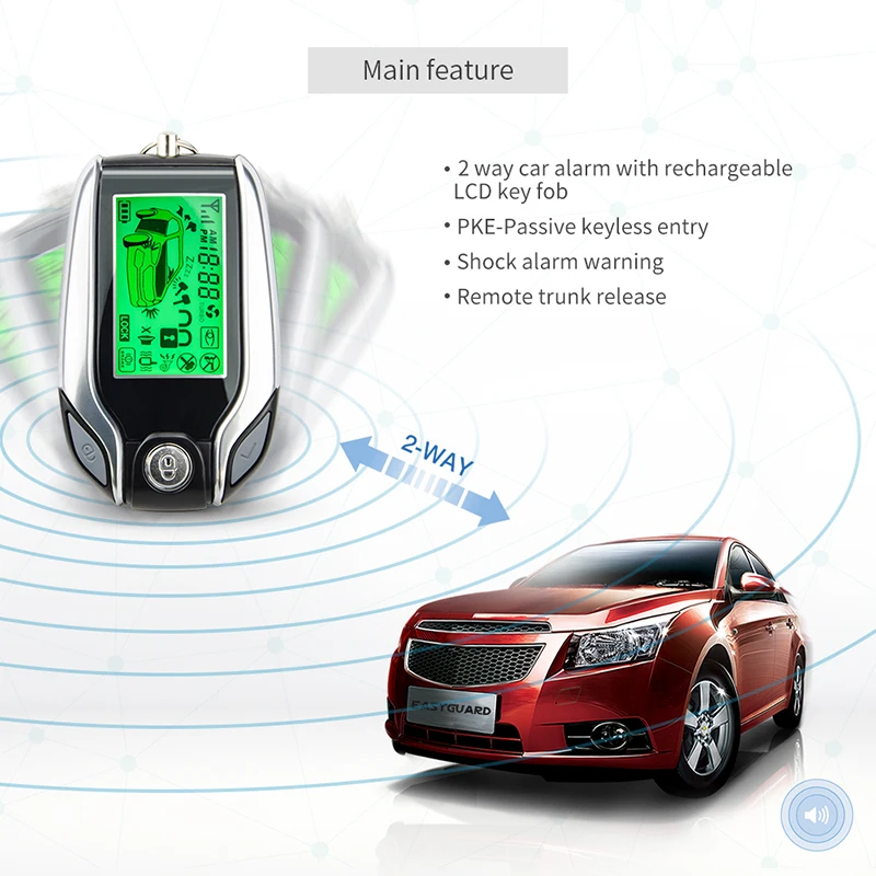 EASYGUARD LCD pager zaslon 2 način, avto alarm pke vstop brez ključa šok senzor alarm univerzalni avto auto vstop brez ključa sistem dc12v