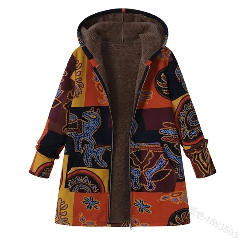 Egiptovski letnik vzorec etnične slog bombaž coatfemale Oblačila Tiskanje Zimski plašč 5XL ženske plus size pasja hooded suknjič