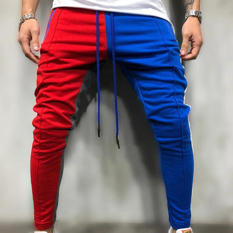 Elastični Pas Joggers Moških Modre Črte 2020 Moda Sweatpants Moški Mozaik Hip Hop Hlače Za Moške Z Žep Moški Tek